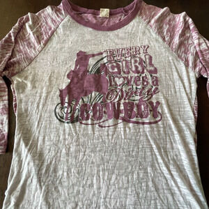Vintage Girly Grunge Rodeo Cowgirl Graphic Shirt SIZE MEDIUM Y2k Purple Burnout